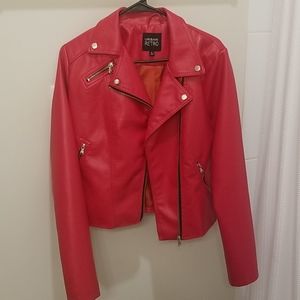 Red faux leather jacket